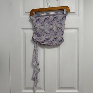 Light Purple Floral Tube Top with Ruched detailing